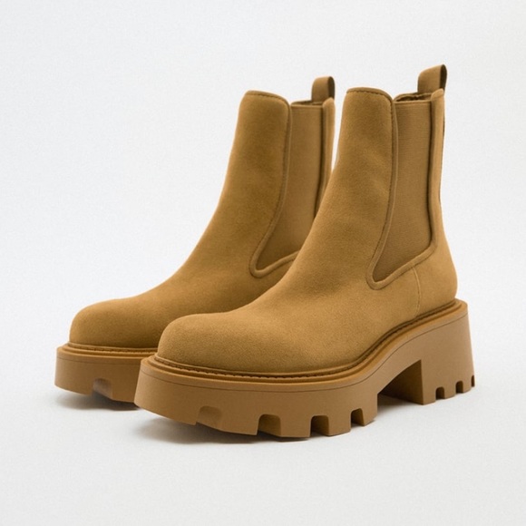 Zara Split Leather Lug Soled Ankle Boots - Picture 7 of 10